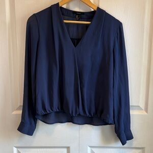 Forever 21 Navy V-Neck Long Sleeve Blouse